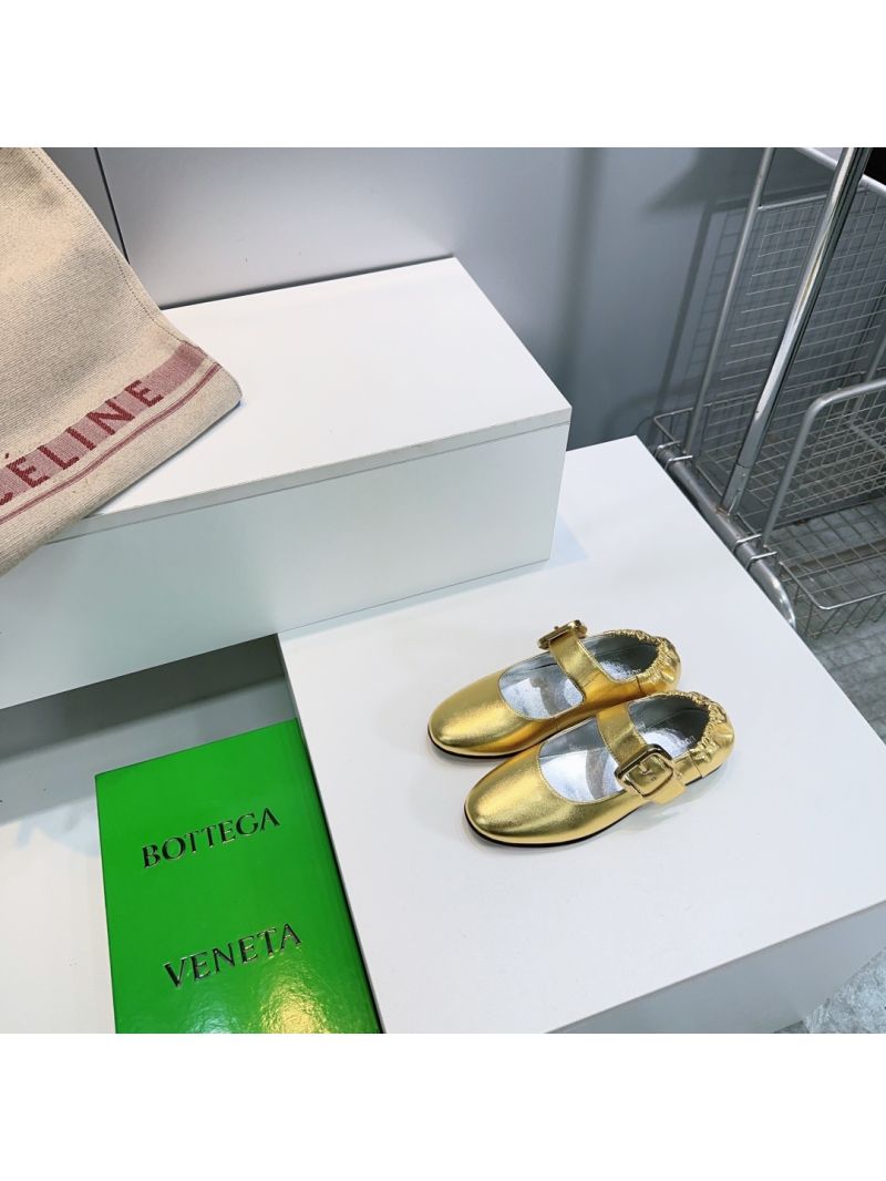 Bottega Veneta BV Amy Mary-Jane Ballerina 796622 Metallic Gold