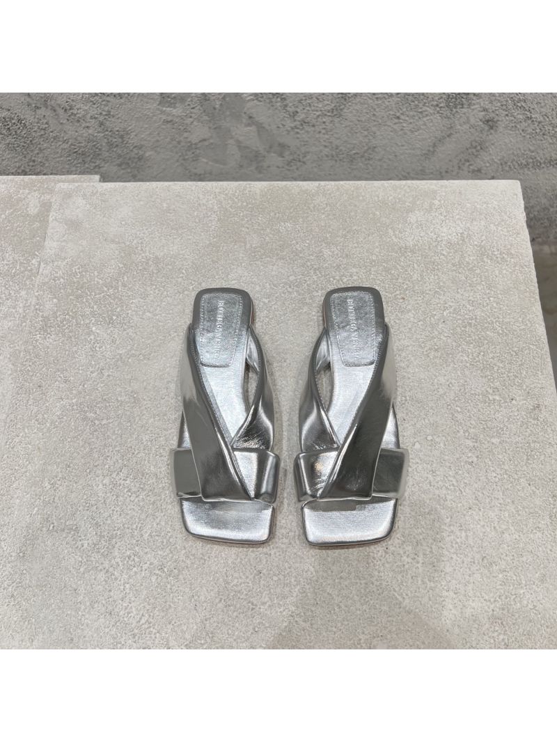 Bottega Veneta BV Riva Flat Mule 827569V Metallic Silver