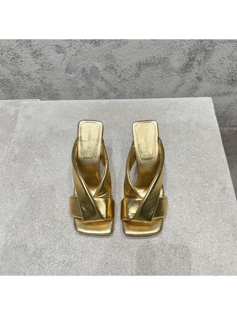 Bottega Veneta BV Riva Mule Heel 9cm 827612V Metallic Gold