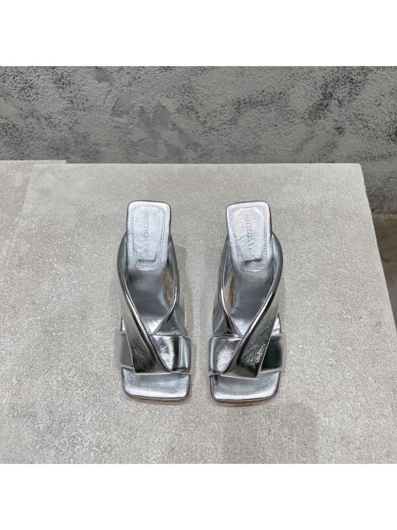 Bottega Veneta BV Riva Mule Heel 9cm 827612V Metallic Silver