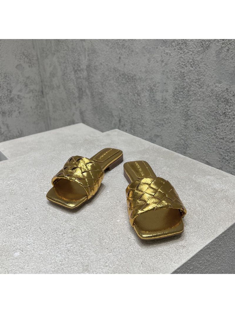 Bottega Veneta BV Parco Flat Mule Lambskin 837737V Metallic Gold