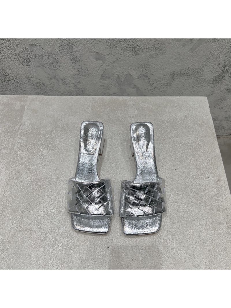 Bottega Veneta BV Parco Mule Heel 45mm Lambskin 838098V Metallic Silver