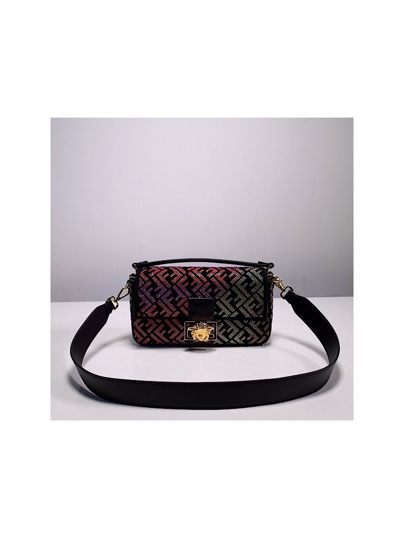 Fendi X Versace Fendace Gradient Crystal Baguette Shoulder Bag in Suede 6221