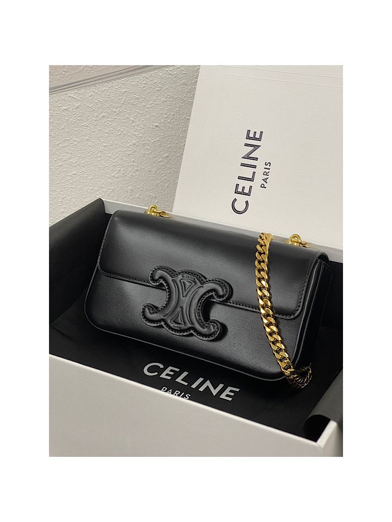 Celine Chain Shoulder Bag Cuir Triomphe In Shiny Calfskin 199243 Black