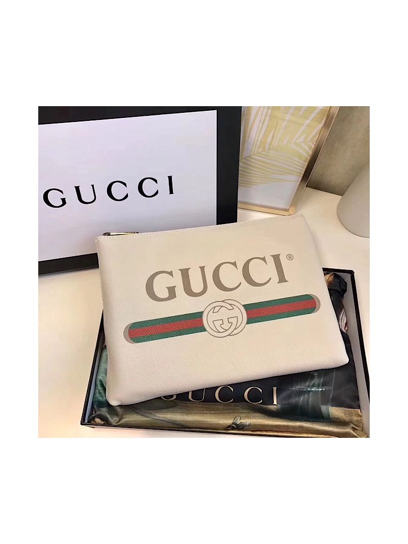 Gucci Print Leather Medium Portfolio White