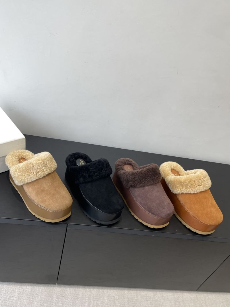 CELINE DANA WEDGE MULE IN SUEDE CALFSKIN AND SHEARLING 360084610C BLACK