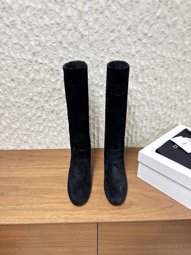 Les Bottes Celine Triomphe High Boot In Suede Calfskin 360453117C Black