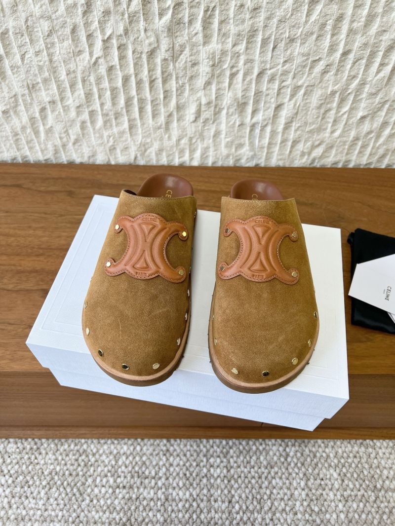 CELINE PITEA CLOG IN Suede Calfskin 363013954C tan