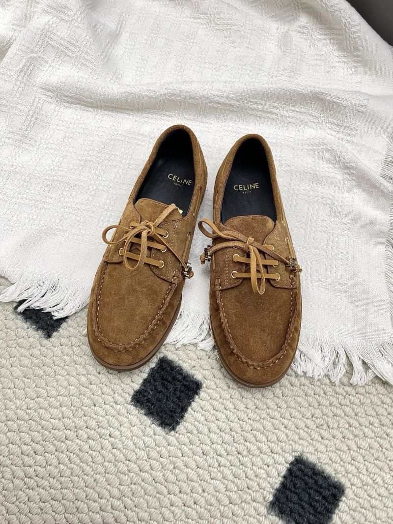 CELINE BATEAU LACE-UP IN SUEDE CALFSKIN 363405122C DARK HAVANA
