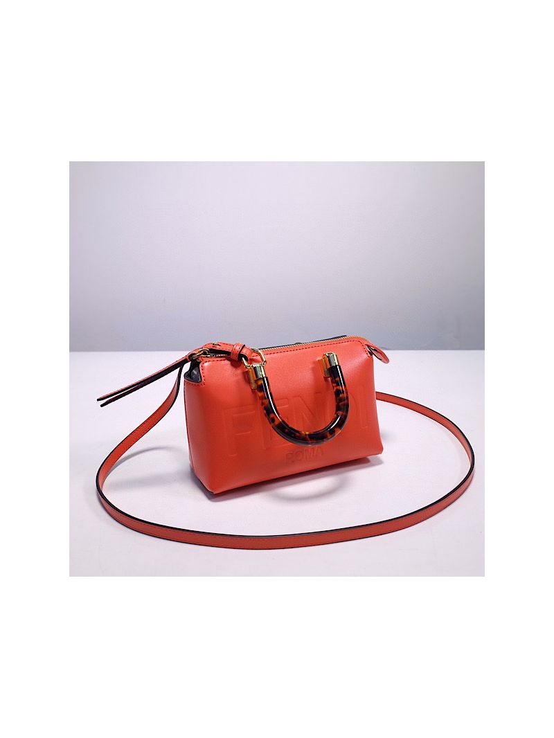 Fendi By The Way Mini Small Boston bag in orange leather 8BS067