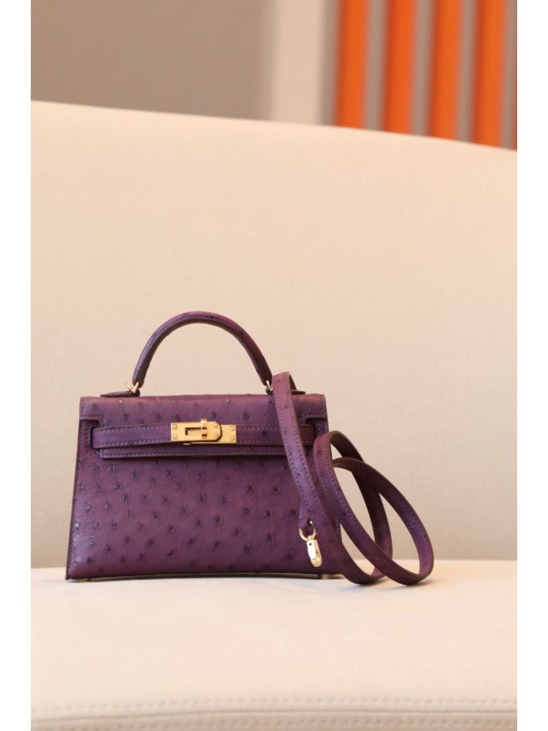 Hermès Mini Kelly Sellier II 20 in Ostrich Leather Anemone