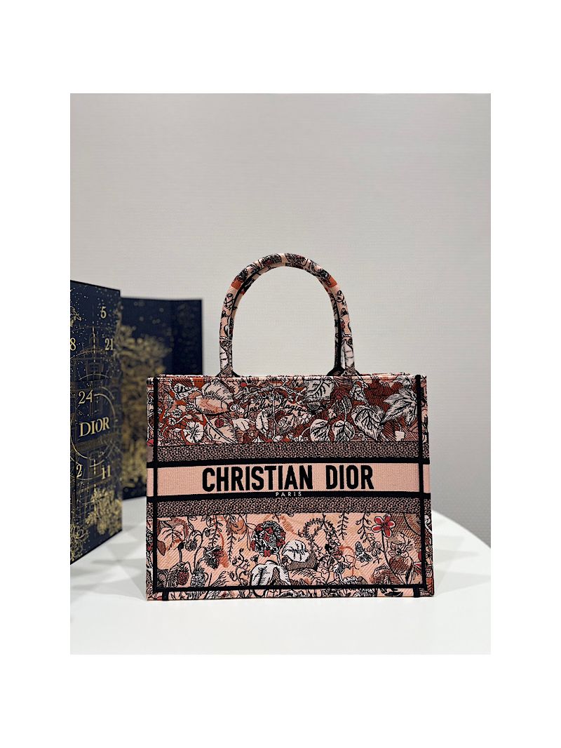 Dior Book Tote bag in Powder Pink Jardin Magique Embroidery