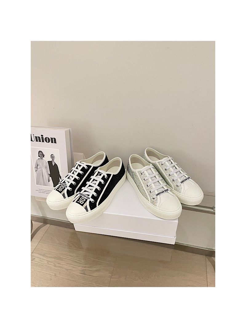 Dior Walk'N'Dior Sneaker White Cotton Embroidered with Strass KCK211