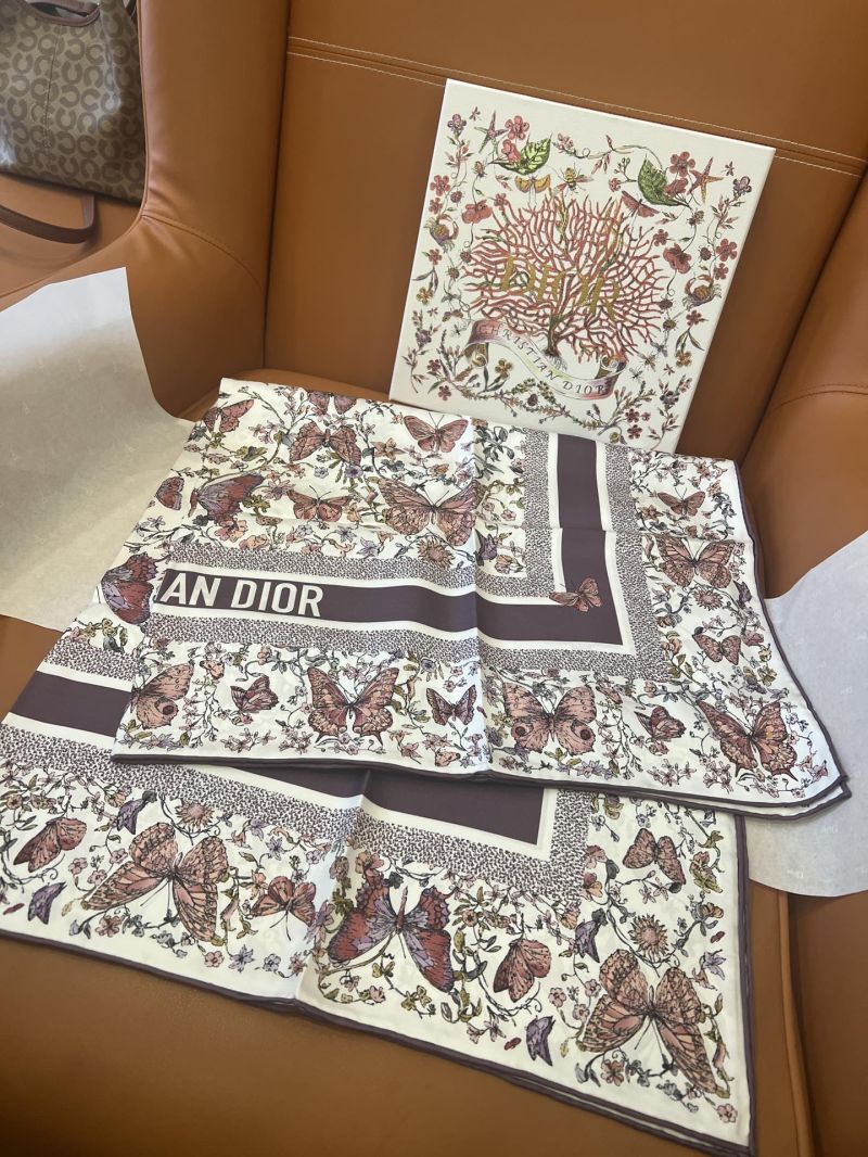 Dior Toile de Jouy Papillon 90 Square Scarf White Multicolor Silk Twill 52TJP090