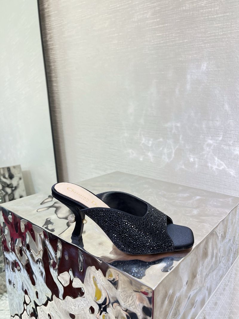 Dior Tribales Heeled Slide Black Suede Goatskin and Strass KCO174CST