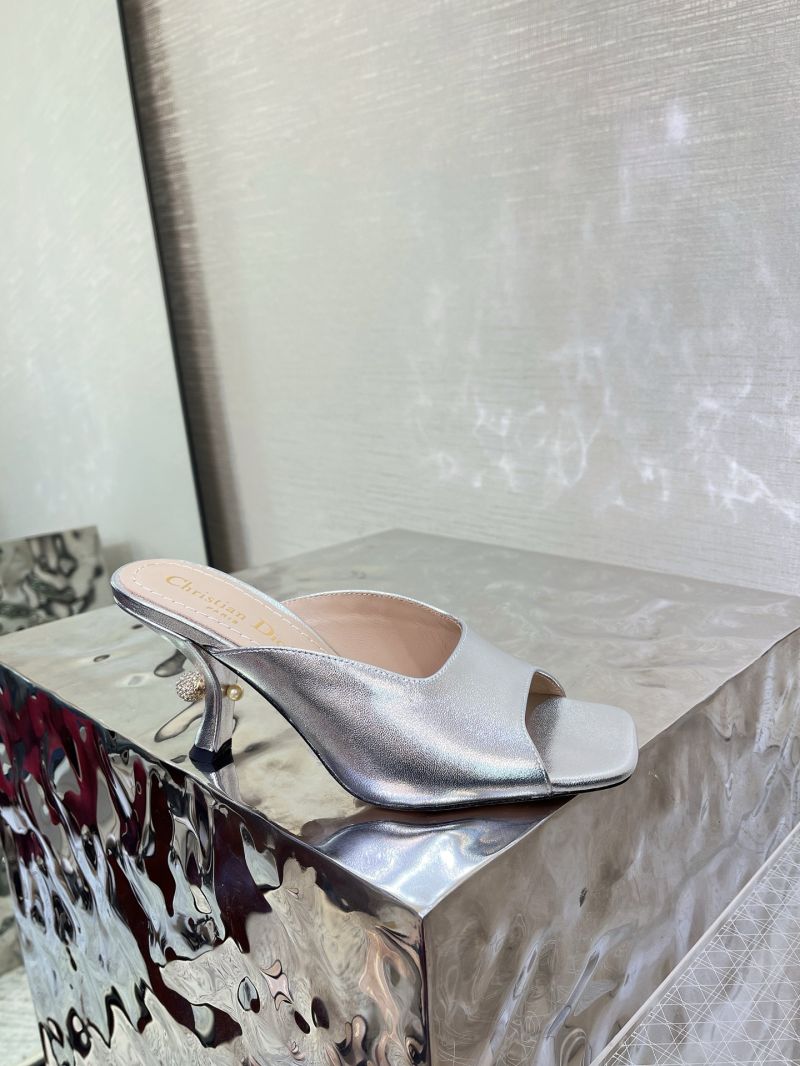 Dior Tribales Heeled Slide Silver-Tone Laminated Lambskin KCO193LAM