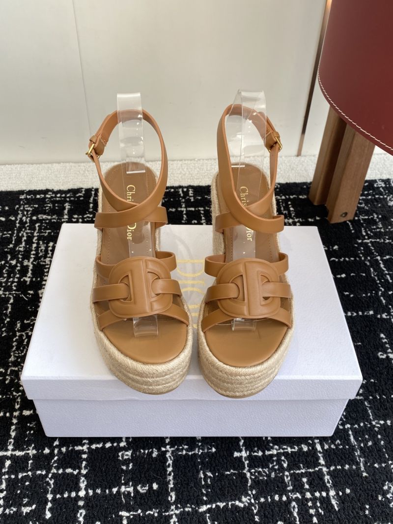 DIOR D-CLUB WEDGE SANDAL CALFSKIN HEEL 9.5CM KCO346C CAMEL