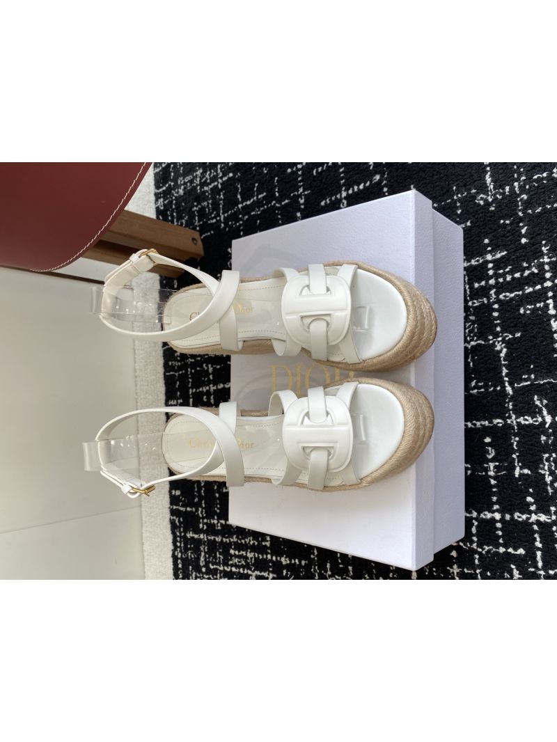 DIOR D-CLUB WEDGE SANDAL CALFSKIN HEEL 9.5CM KCO346C WHITE