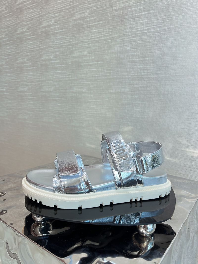 Dior DiorAct Sandals Silver-Tone Shiny Laminated Calfskin KCQ547