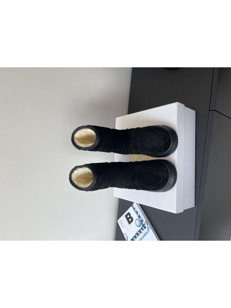 Dior Frost Ankle Boot Black Cannage Suede and Ecru Lambskin Shearling KCT076C