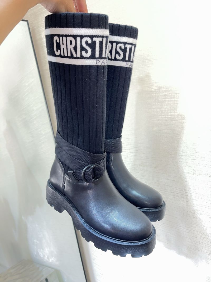 DIOR D-MAJOR BOOT BLACK CALFSKIN WITH BLACK AND WHITE TECHNICAL KNIT KCT267L