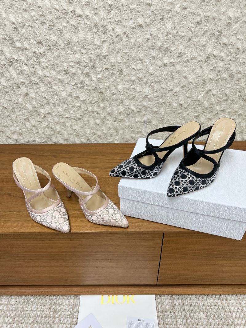 DIOR CAPTURE 10CM HEELED MULE BLACK SATIN WITH STRASS CANNAGE MOTIF KCV442S