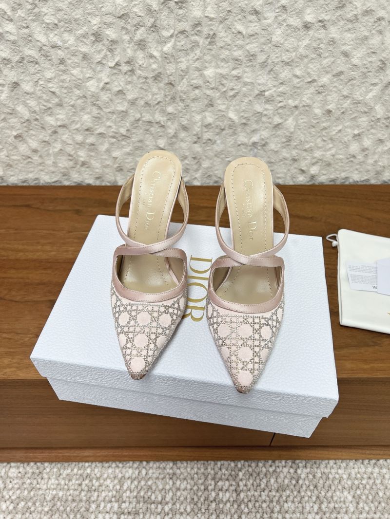 Dior Capture 10cm Heeled Mule Nude Satin with Strass Cannage Motif KCV442S
