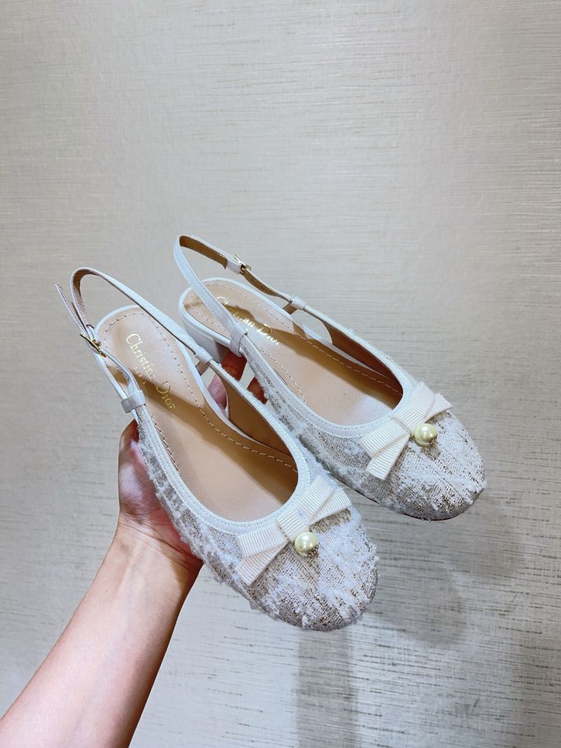 Dior Ballet Slingback Pump White Cannage Tweed and Gold-Tone Metallic Thread KDB971