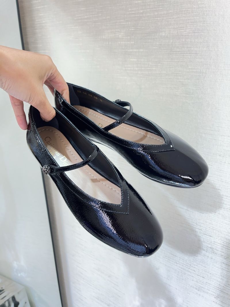 DIOR NEW BALLET FLAT BLACK CRINKLED PATENT CALFSKIN KDF092G
