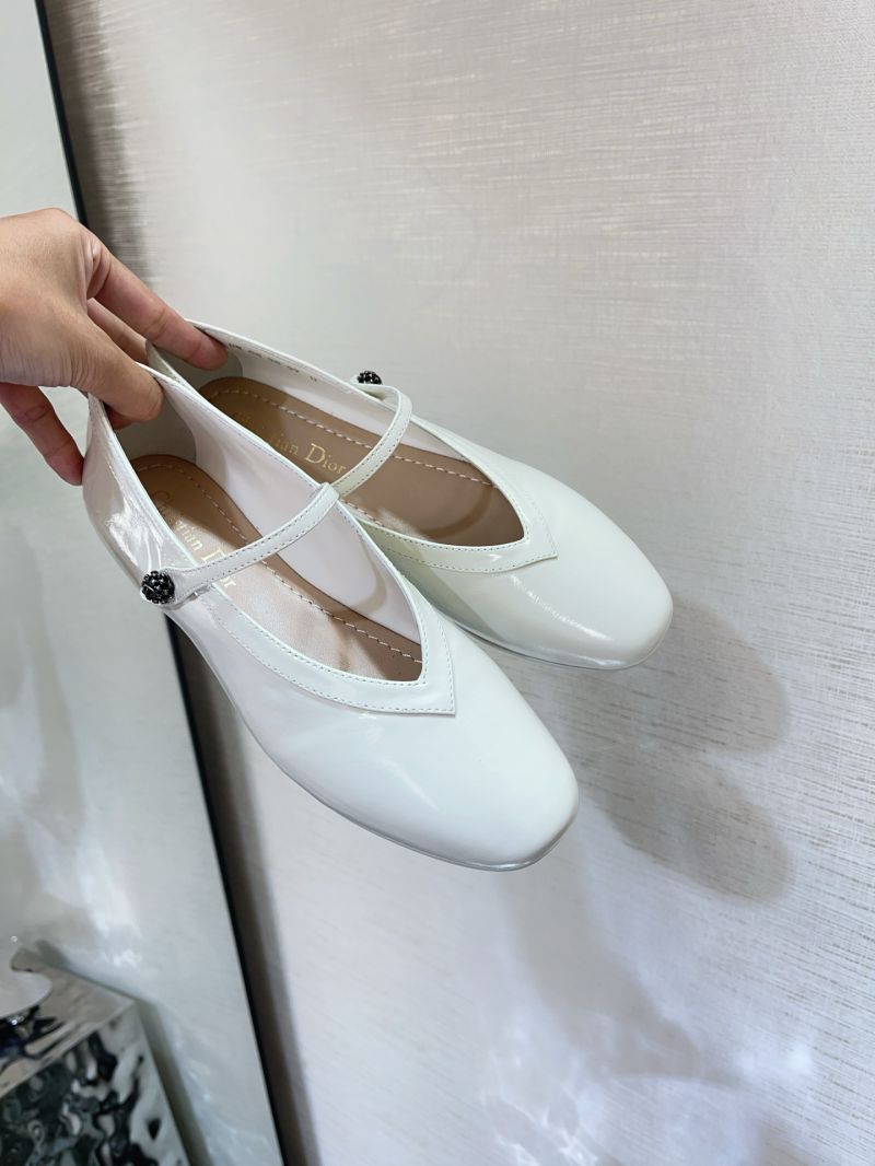 DIOR NEW BALLET FLAT WHITE CRINKLED PATENT CALFSKIN KDF092G