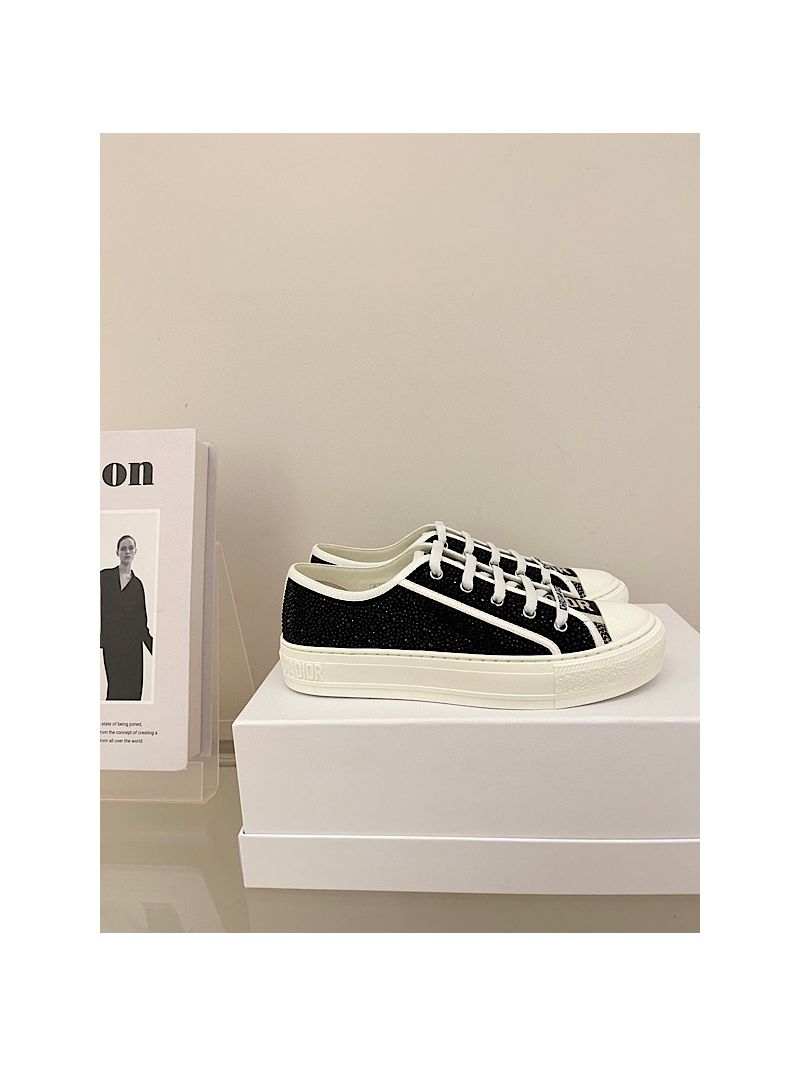 Dior Walk'N'Dior Sneaker Black Cotton Embroidered with Strass KCK211