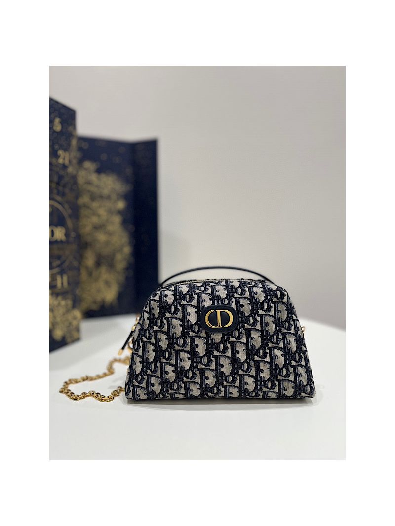 Dior 30 Montaigne Beauty Pouch Blue Oblique Jacquard S2124