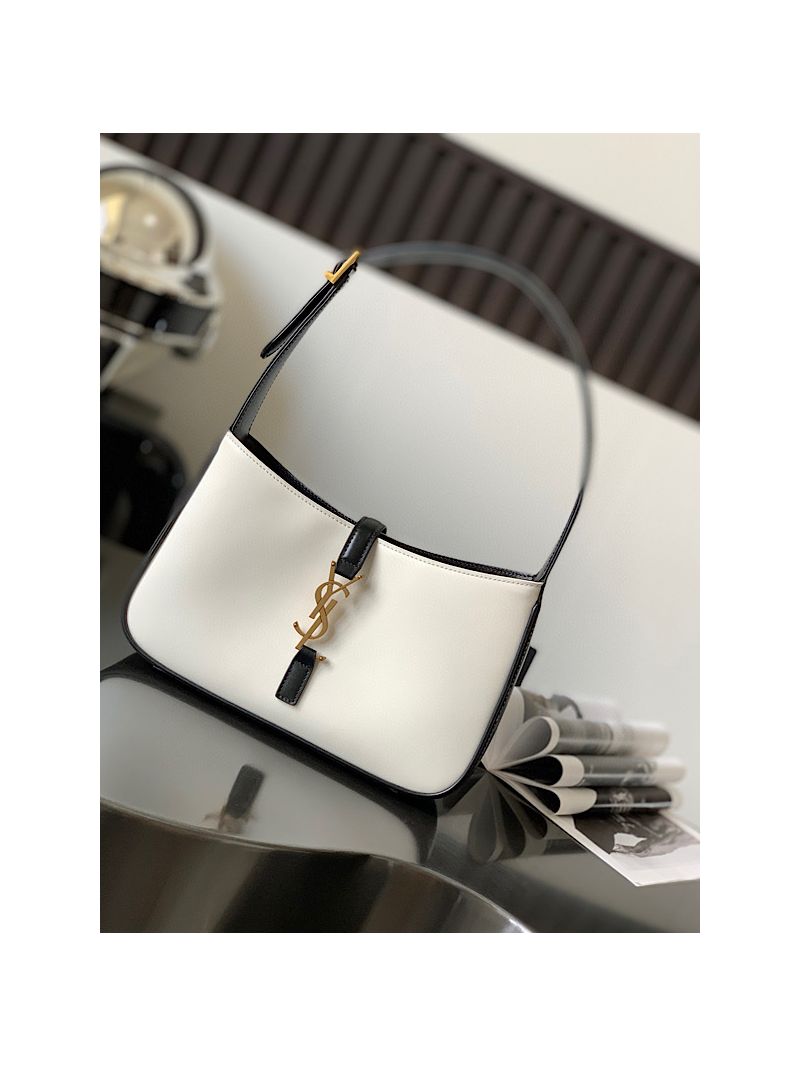 YSL Saint Laurent Le 5 à 7 hobo bag in Black White calfskin Smooth leather