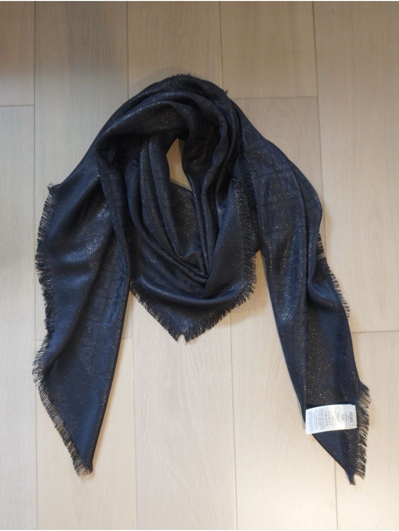 Fendi FF Shawl Black shawl with Silk blend metallic yarn FXT069A