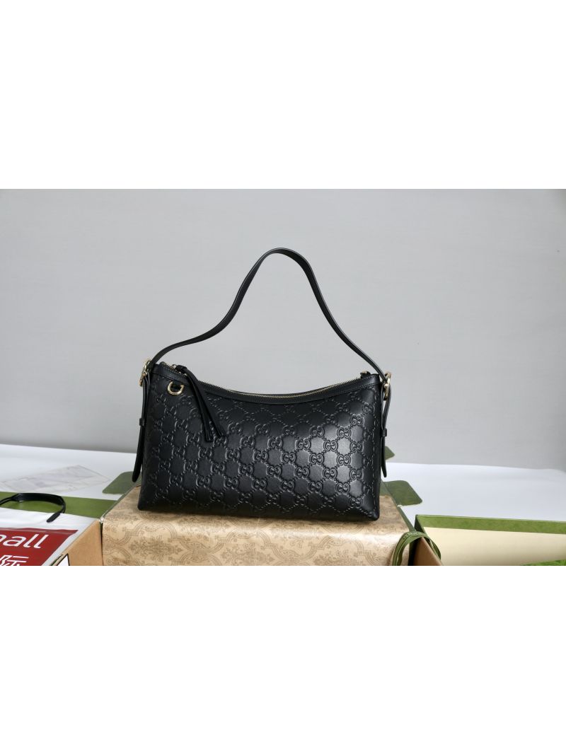 Gucci GG Emblem medium shoulder bag 847449 GG embossed leather Black