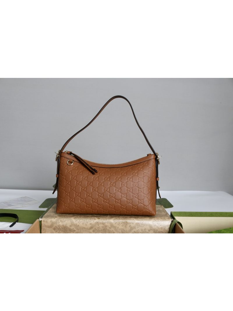 Gucci GG Emblem medium shoulder bag 847449 GG embossed leather brown