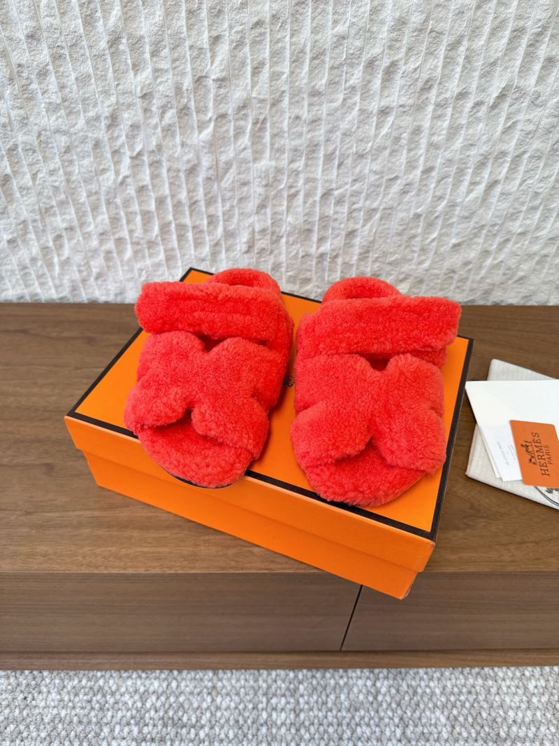 Hermes Men Female Chypre Sandal in Shearling H222931 Orange