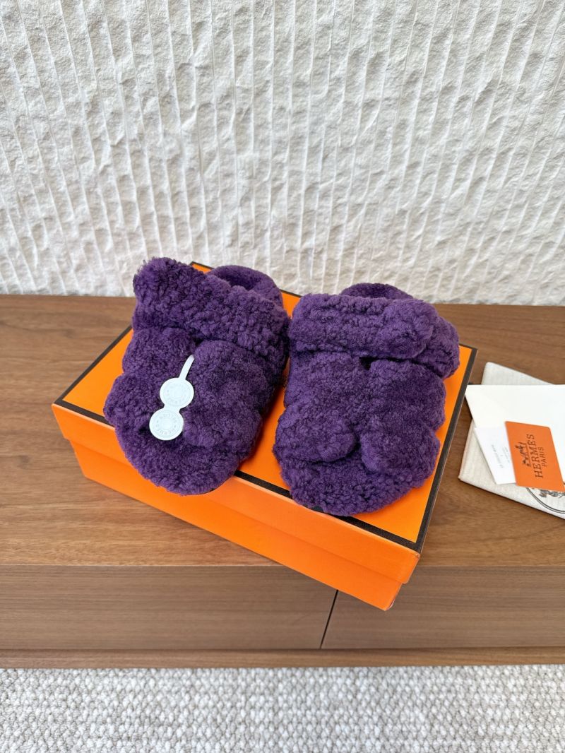Hermes Men Female Chypre Sandal in Shearling H222931 Purple