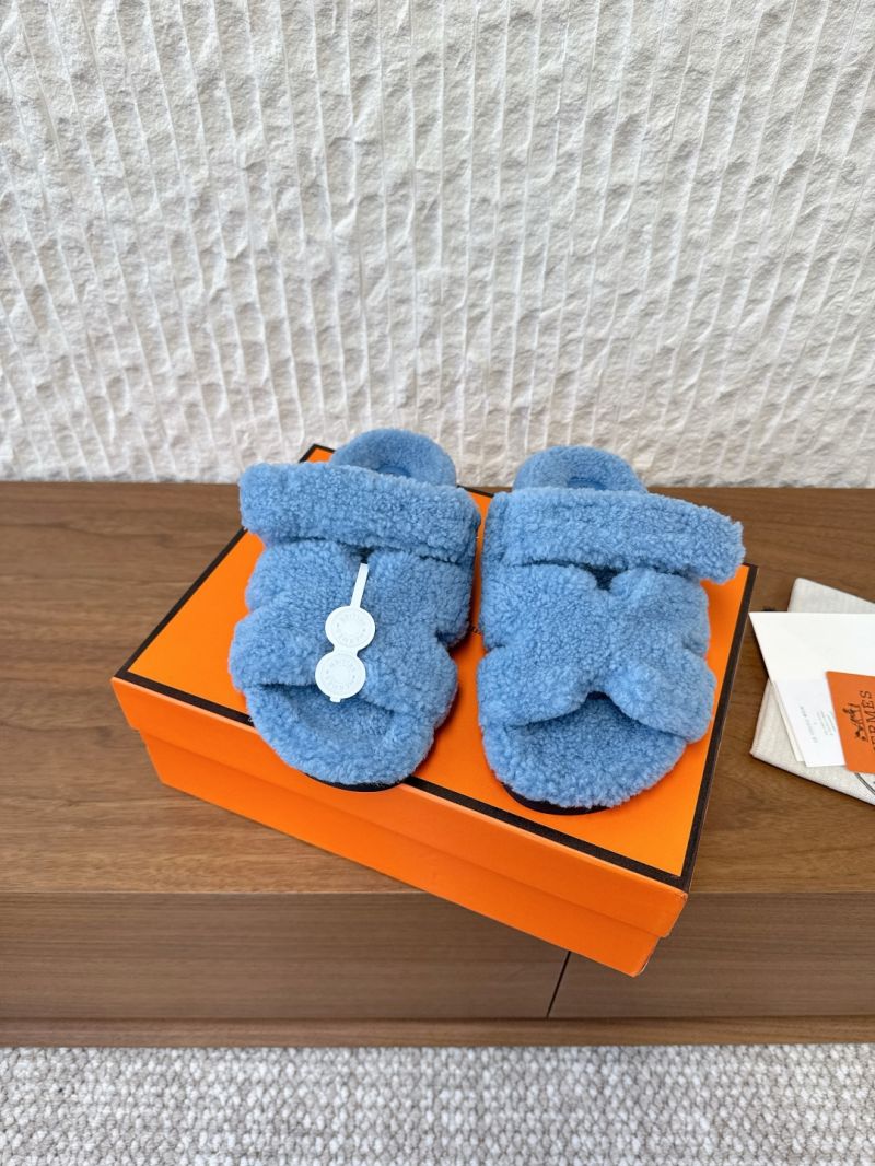 Hermes Men Female Chypre Sandal in Shearling H222931 Sky Blue