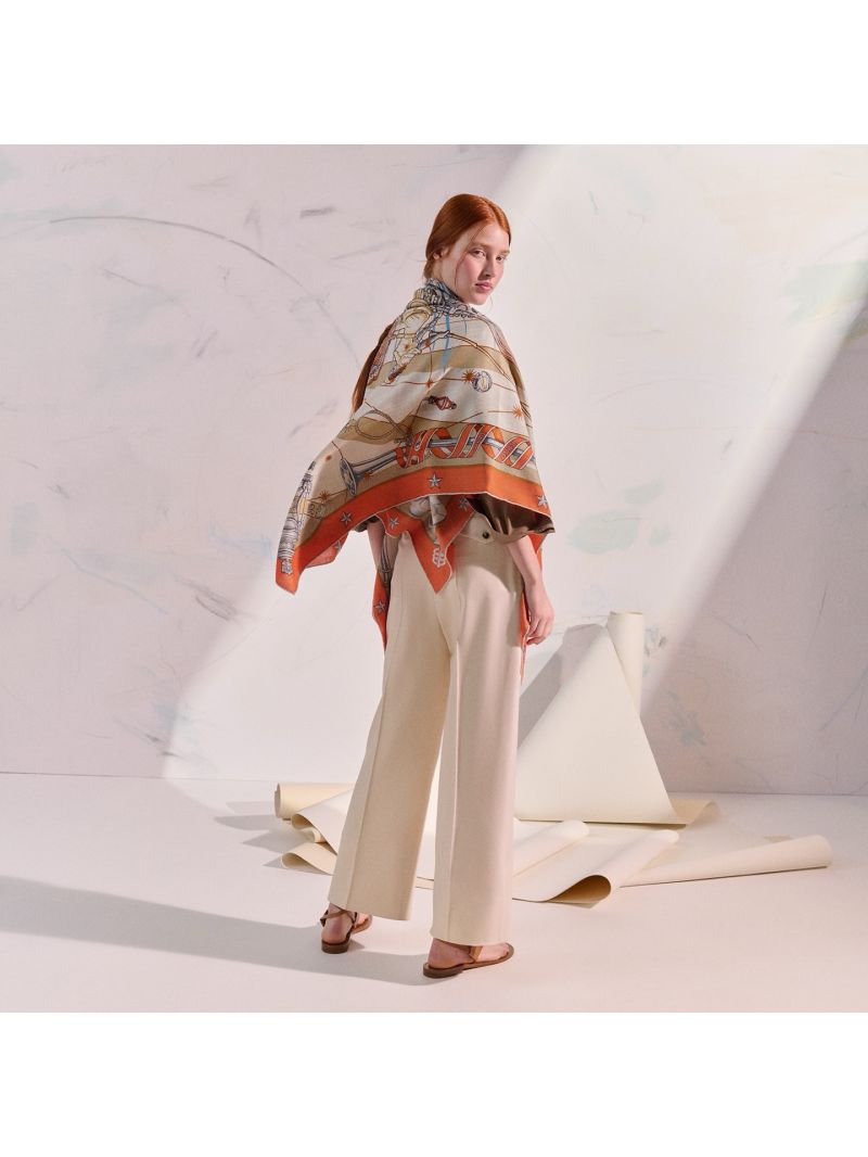 Hermes Chorus Stellarum Cashmere Silk shawl 140 H243912S Orange