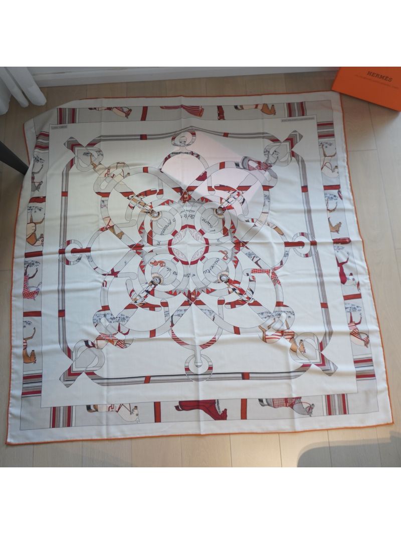 Hermes Eperon d'Or et Tenues de Jour shawl 140 H244216S Neutral