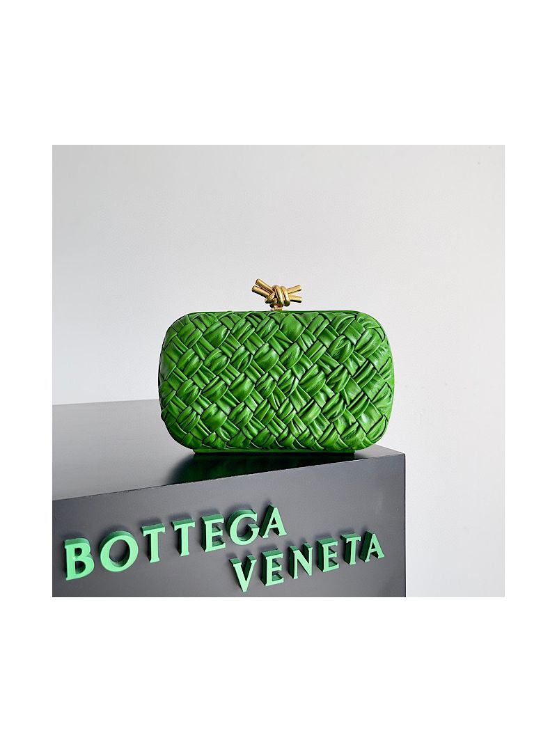 Bottega Veneta BV Knot Foulard intreccio leather minaudiere 717622 Grass