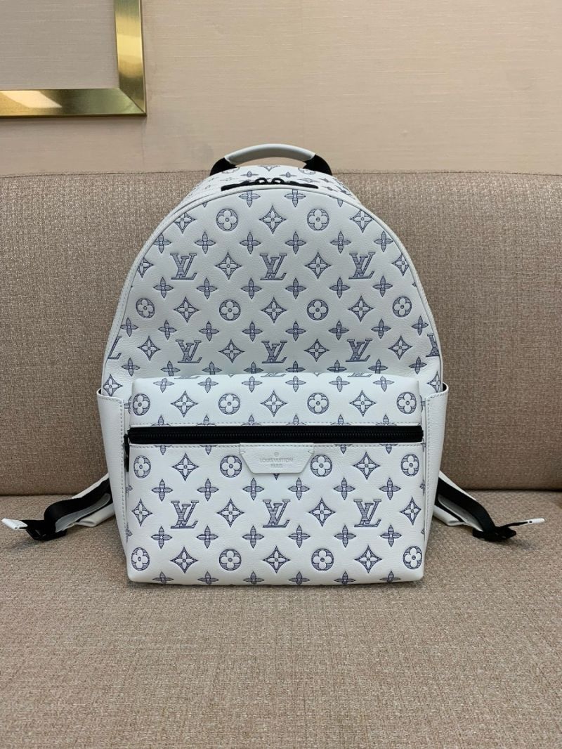 Louis Vuitton LV Discovery Backpack two-tone Monogram Shadow leather M24760 White Grey