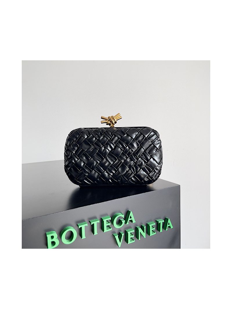 Bottega Veneta BV Knot Foulard intreccio leather minaudiere 717622 Black
