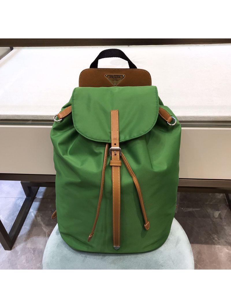 Prada Nylon and Saffiano leather backpack 1BZ064 Green Caramel