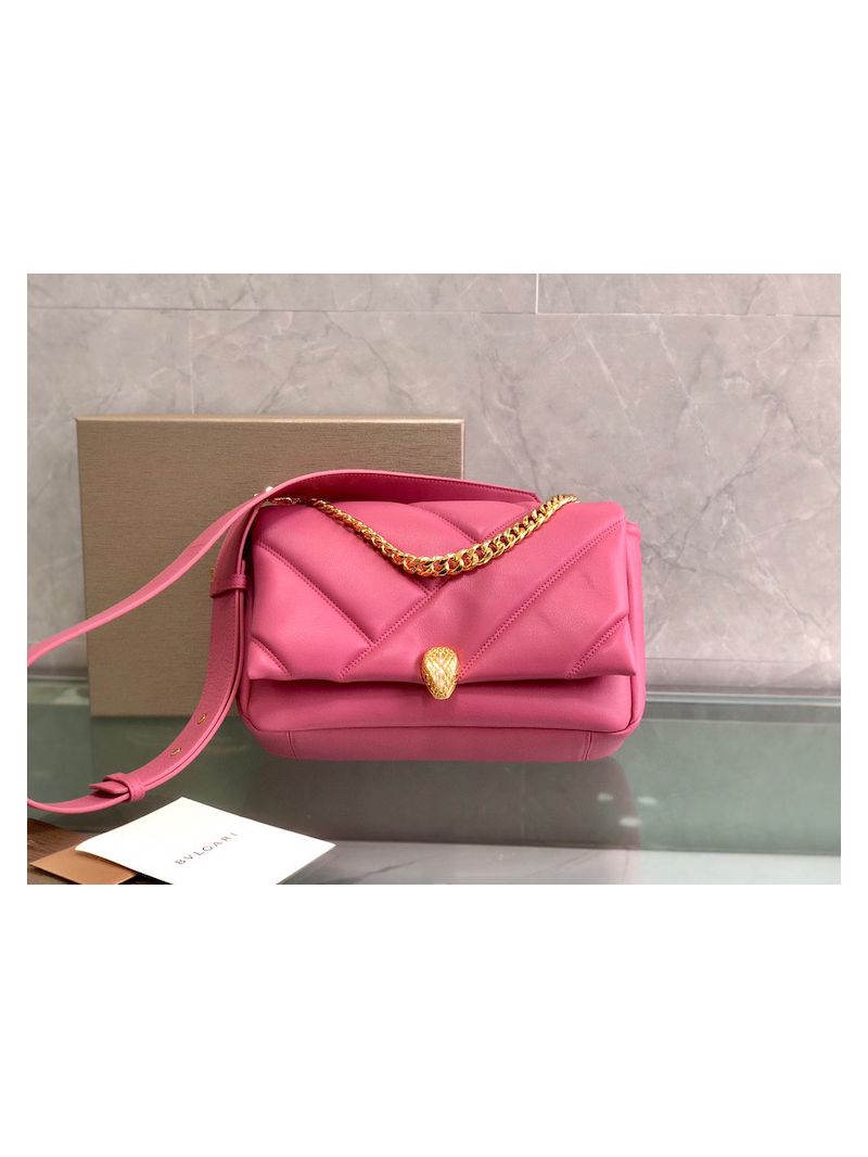 Bvlgari Medium Serpenti Cabochon Crossbody Bag Geometric Maxi Matelasse Pattern 291222 Pink