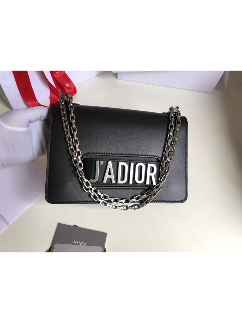 Dior J'ADIOR Flap Bag With Silver Chain in Calfskin Black 