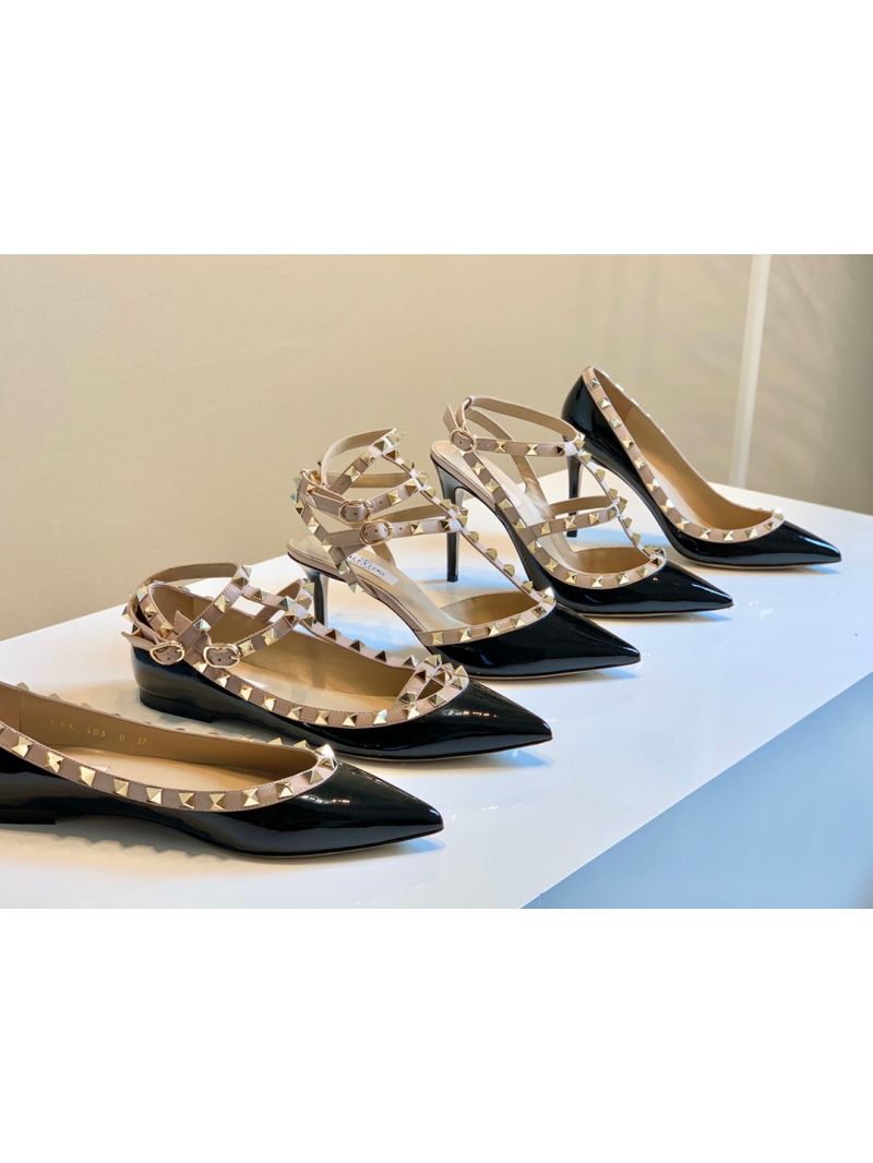 Valentino Garavani Patent Rockstud Caged Ballet Flat Black