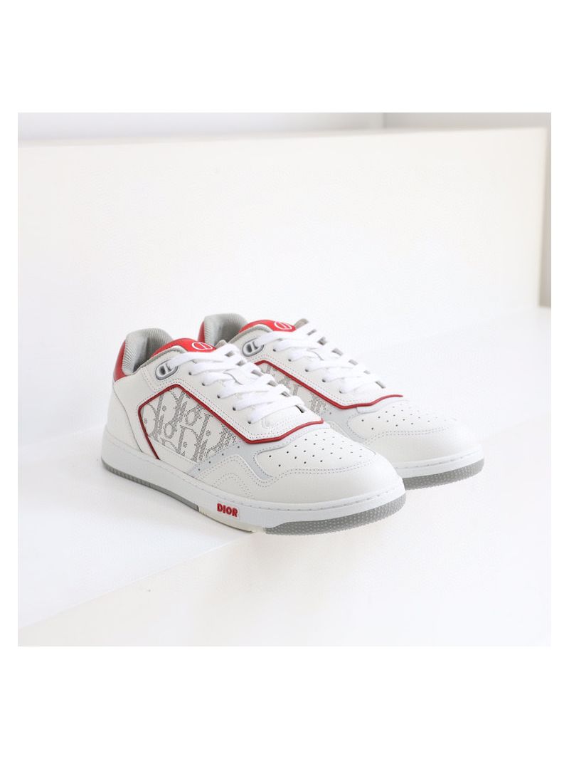 Dior B27 Low-Top Sneaker Red, and White Smooth Calfskin with White Oblique Galaxy Leather 3SN272ZI
