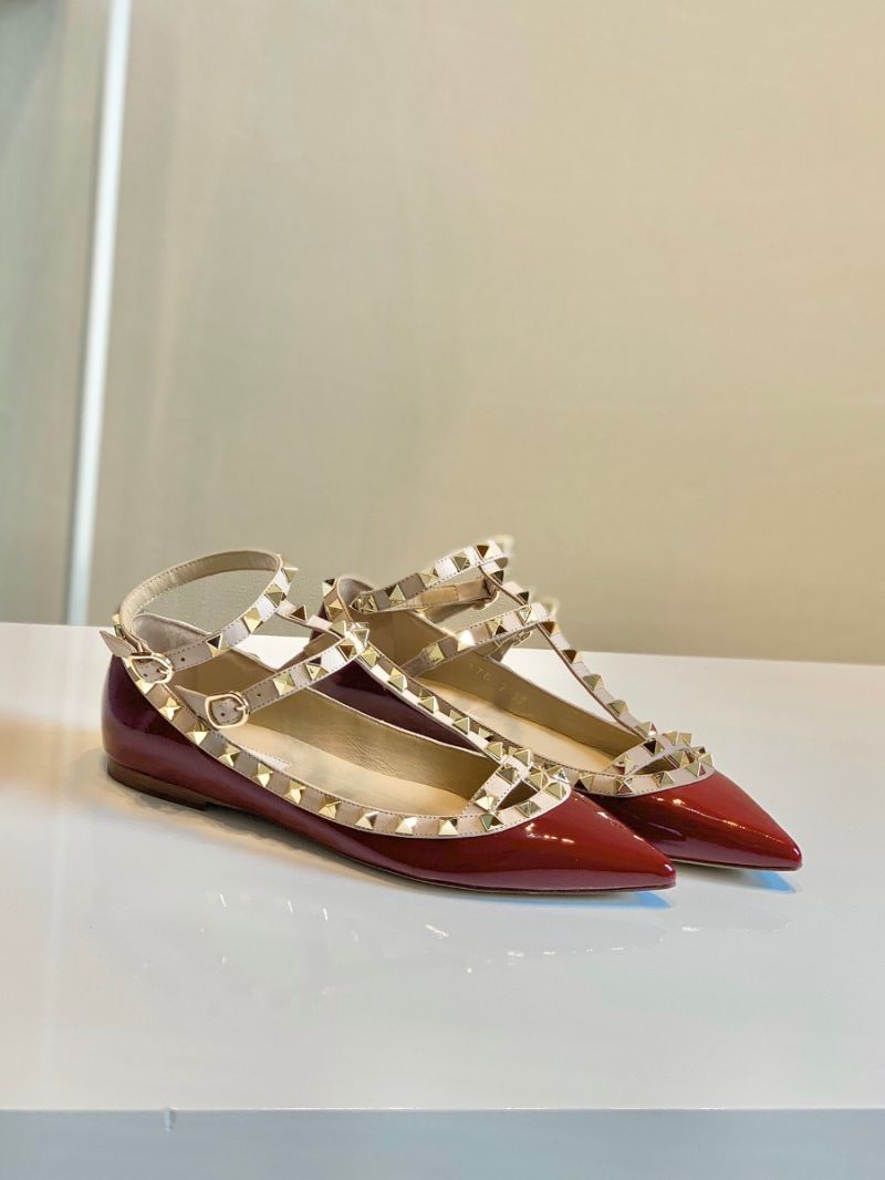 Valentino Garavani Patent Rockstud Caged Ballet Flat Wine